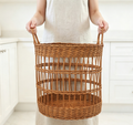 Round Rattan-Look Laundry Basket with Double Handles & Hollow Design