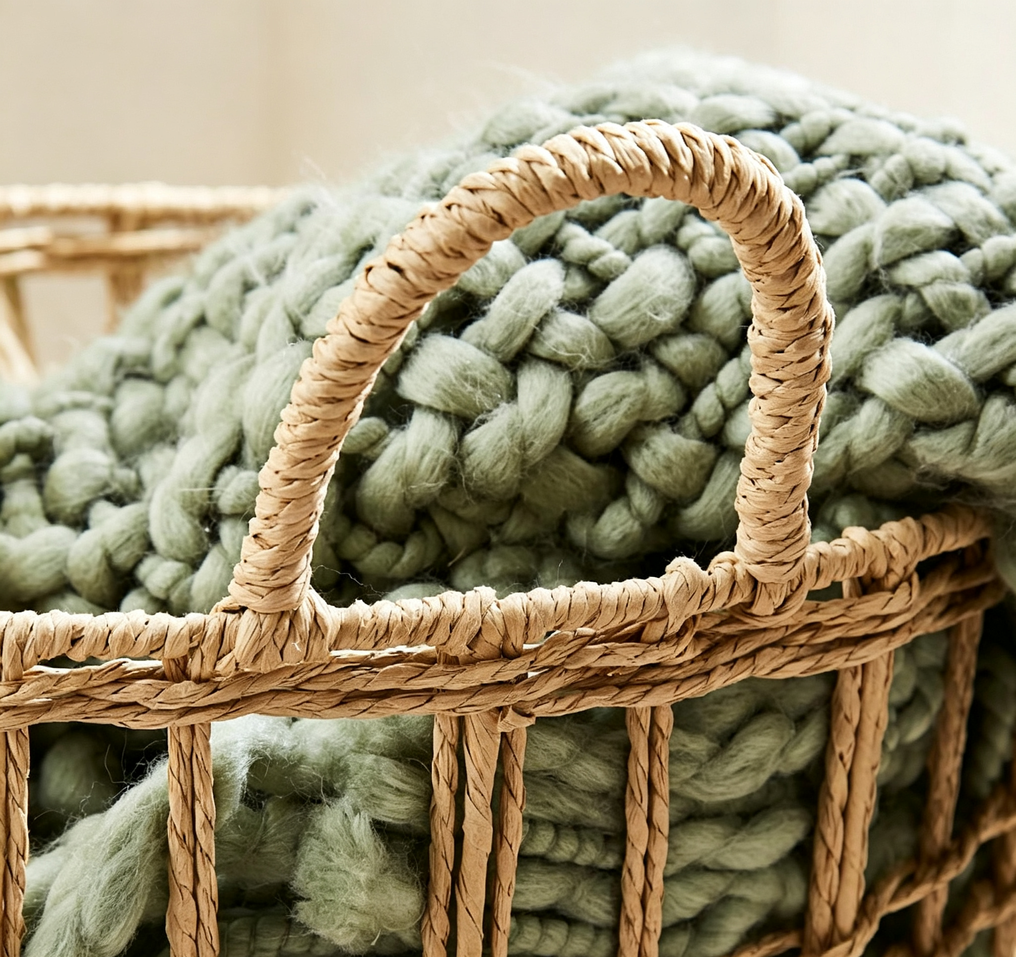 Natural Paper Rope Grid Hollow Round Laundry Basket with Double Handles