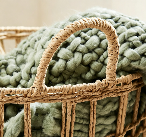 Natural Paper Rope Grid Hollow Round Laundry Basket with Double Handles