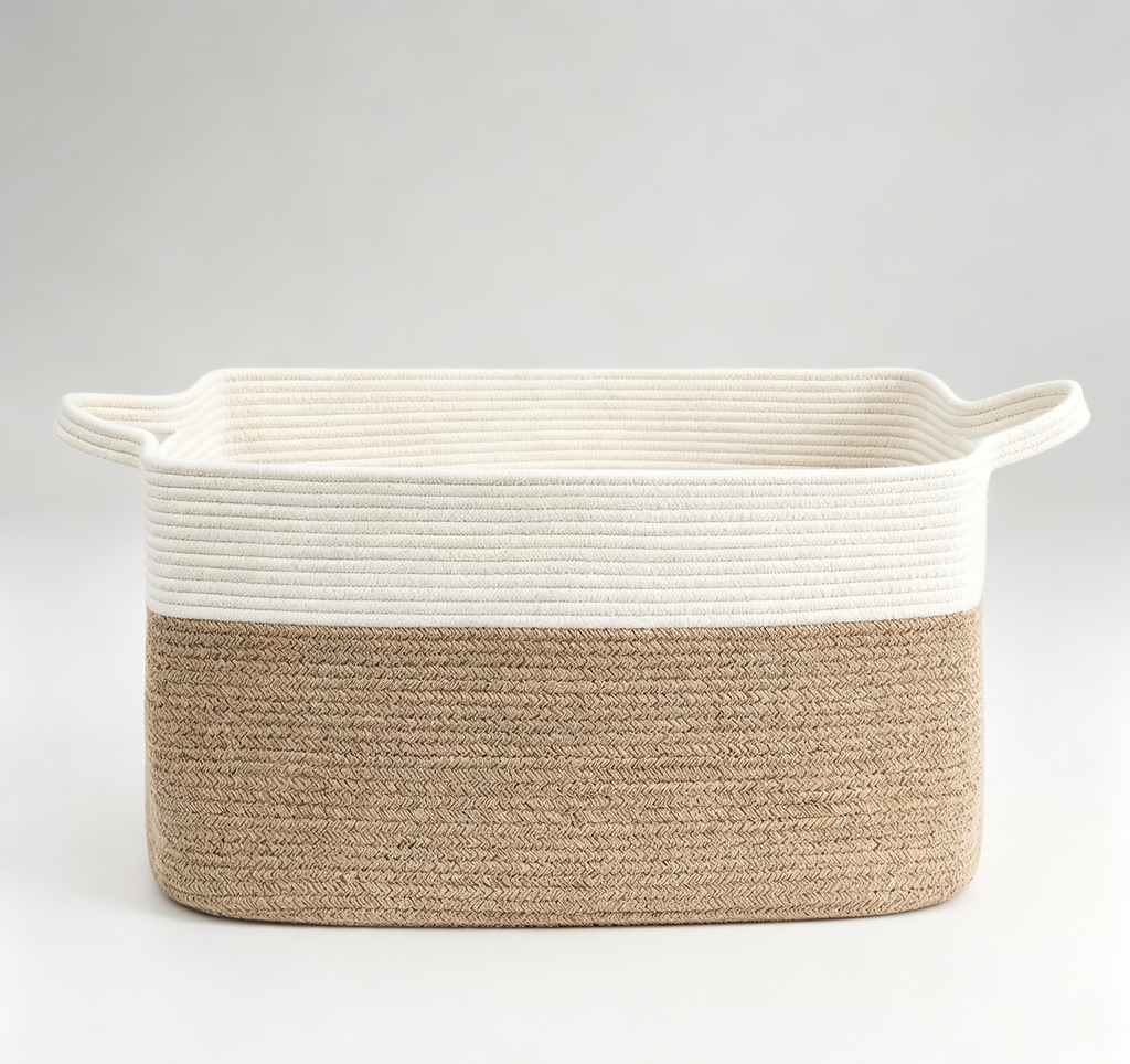 Two-Tone Cotton Rope Woven Storage Basket