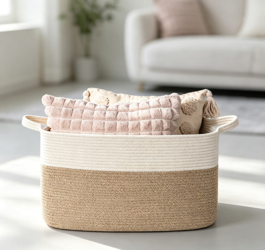 Two-Tone Cotton Rope Woven Storage Basket