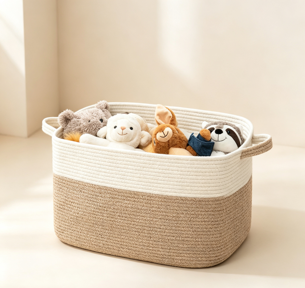 Two-Tone Cotton Rope Woven Storage Basket
