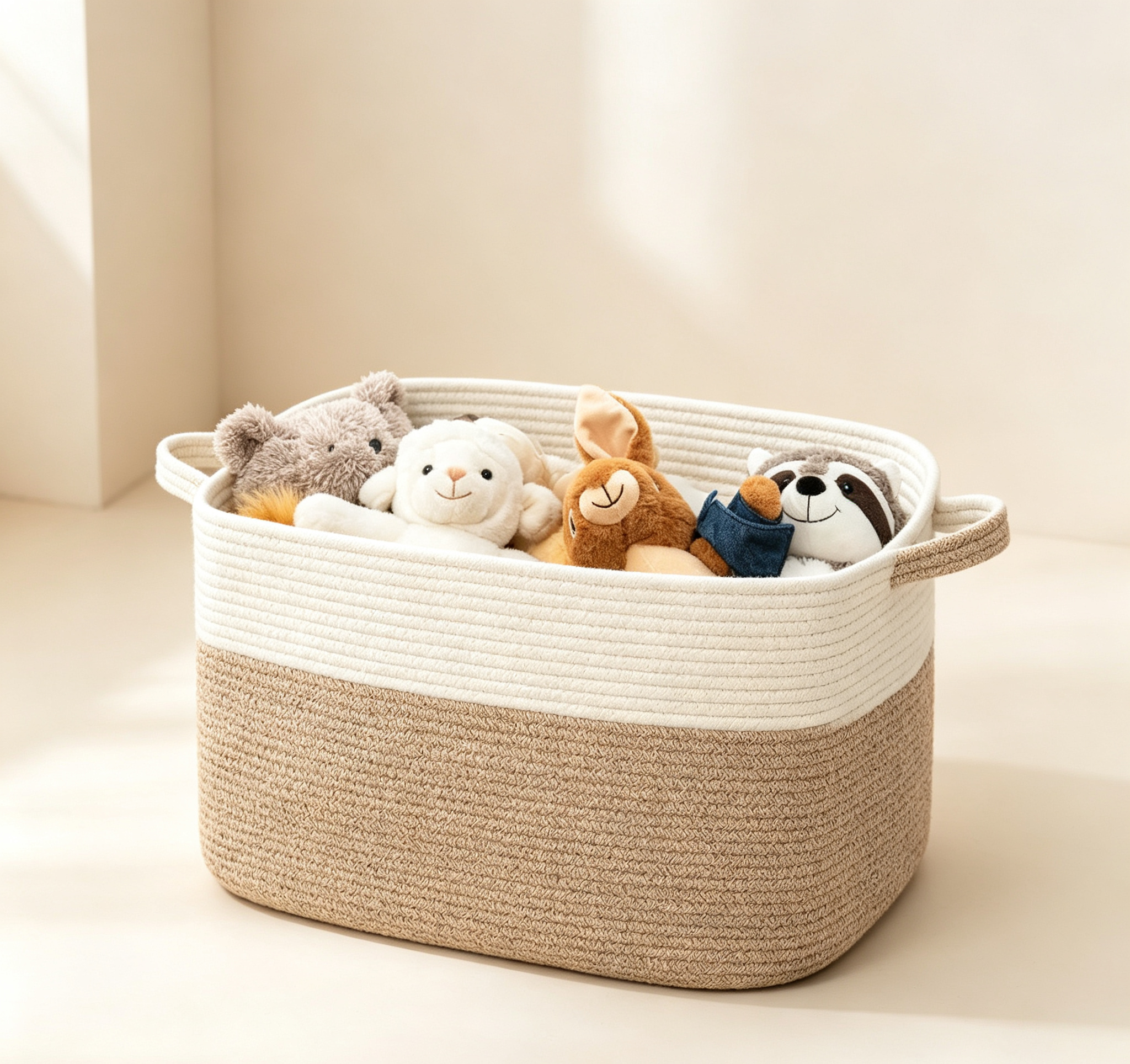 Two-Tone Cotton Rope Woven Storage Basket