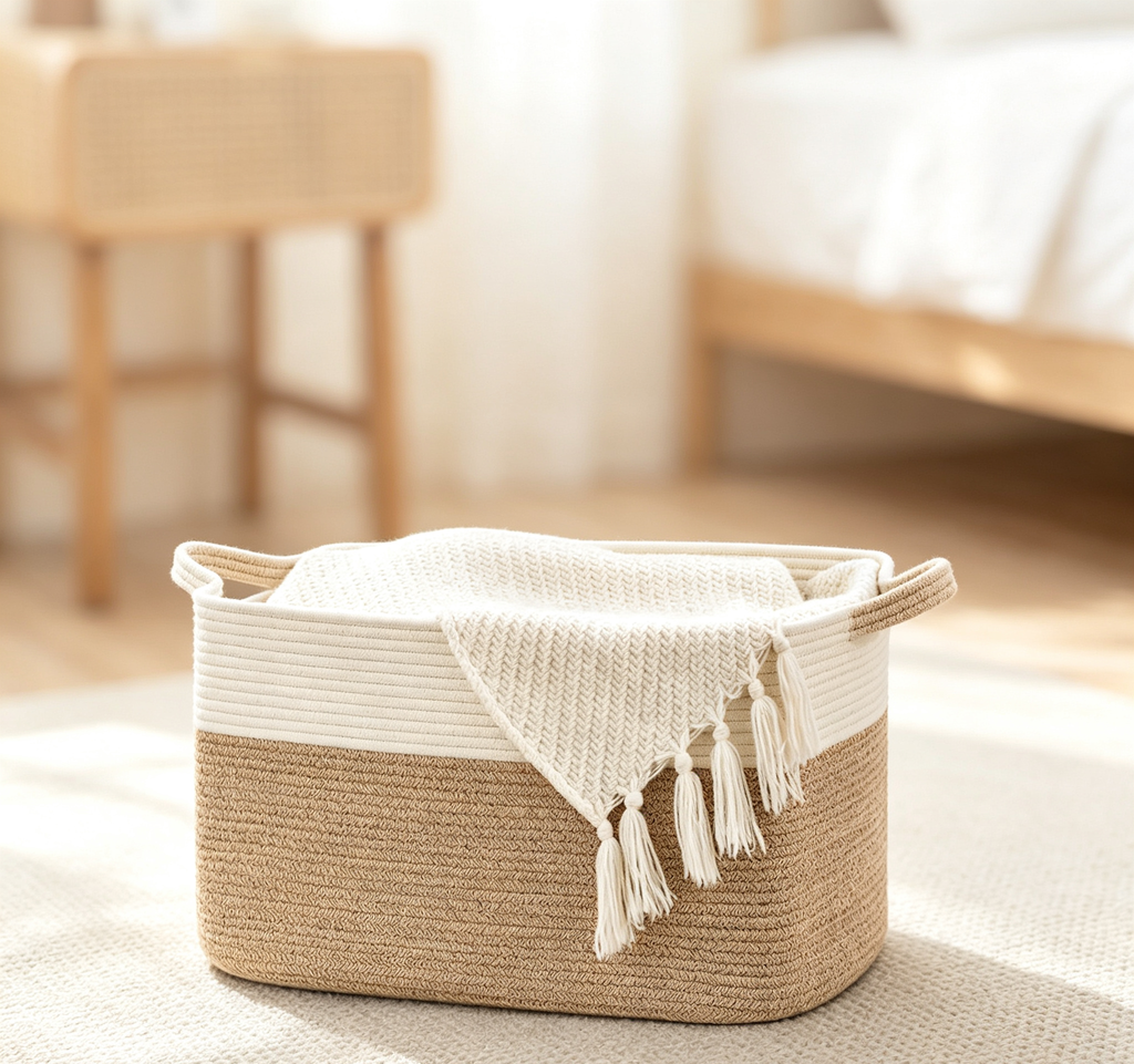 Two-Tone Cotton Rope Woven Storage Basket