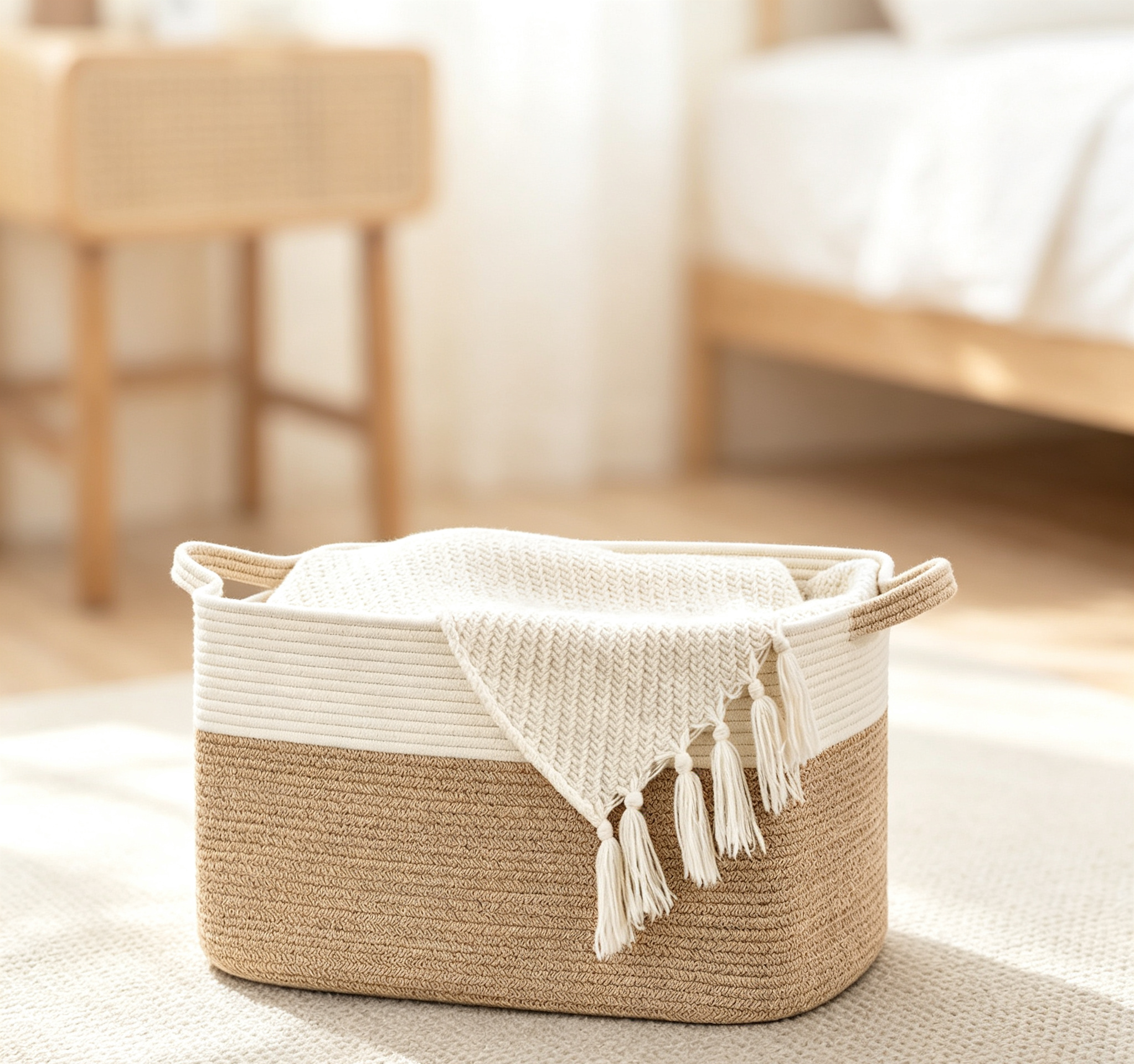 Two-Tone Cotton Rope Woven Storage Basket