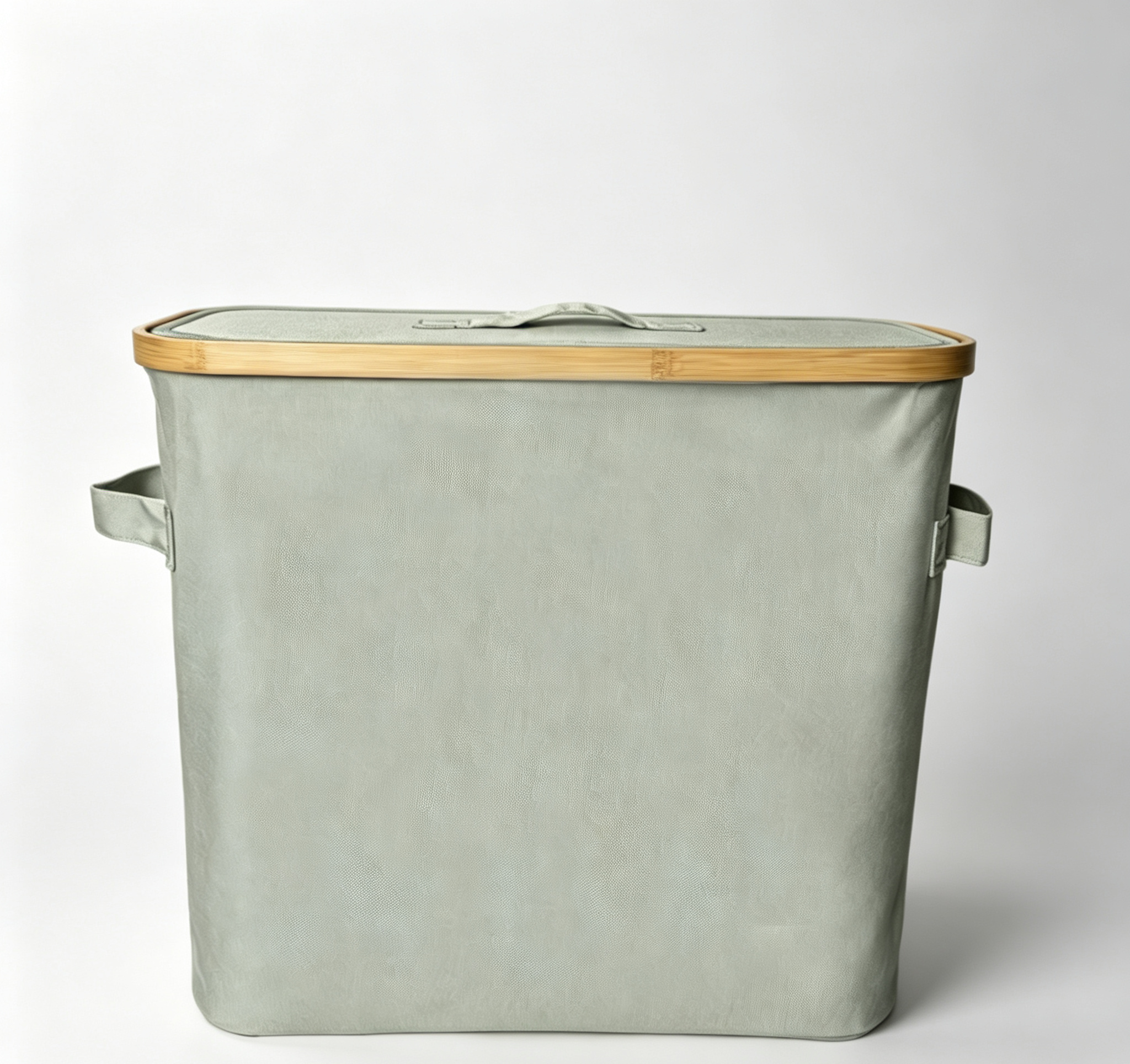 Bamboo Rim Lidded Waterproof Fabric Laundry Storage Bin