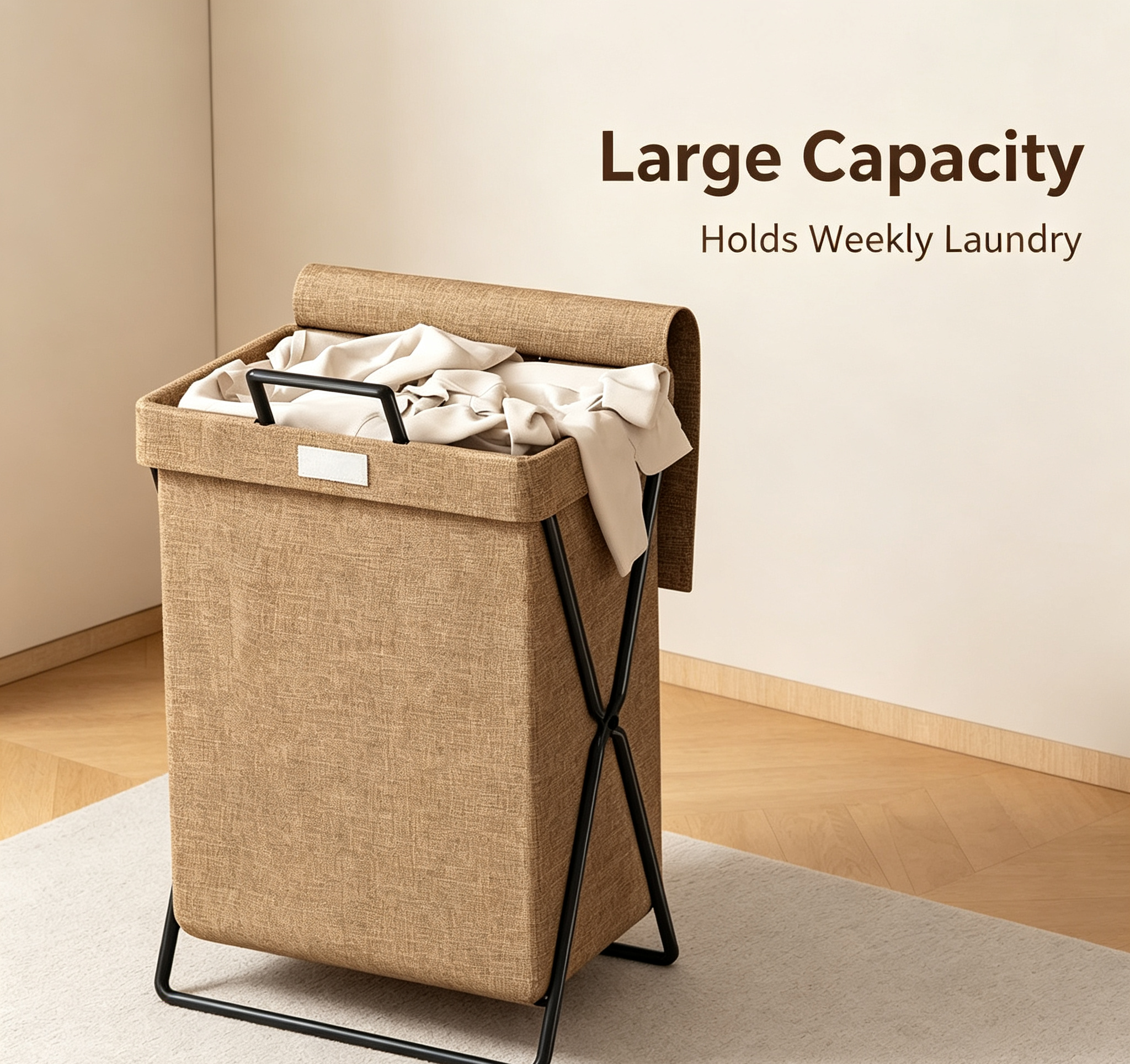 Foldable Metal Frame Linen Laundry Hamper with Lid