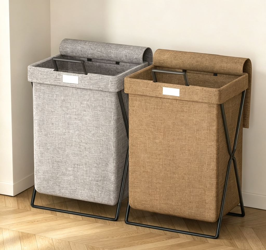 Foldable Metal Frame Linen Laundry Hamper with Lid