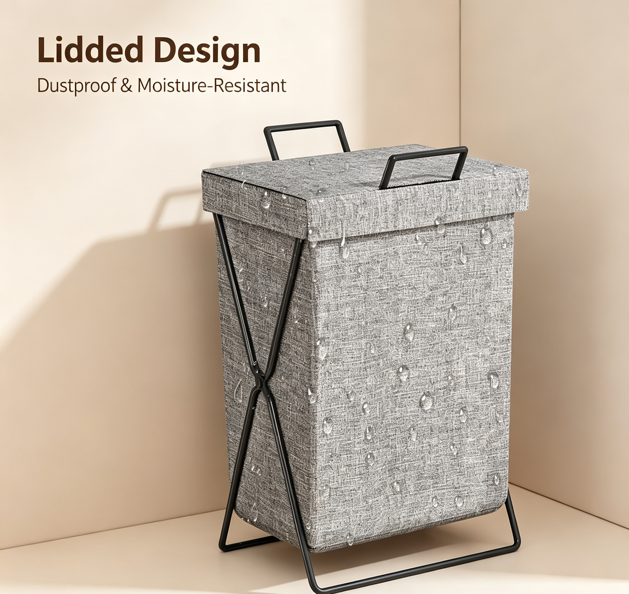 Foldable Metal Frame Linen Laundry Hamper with Lid