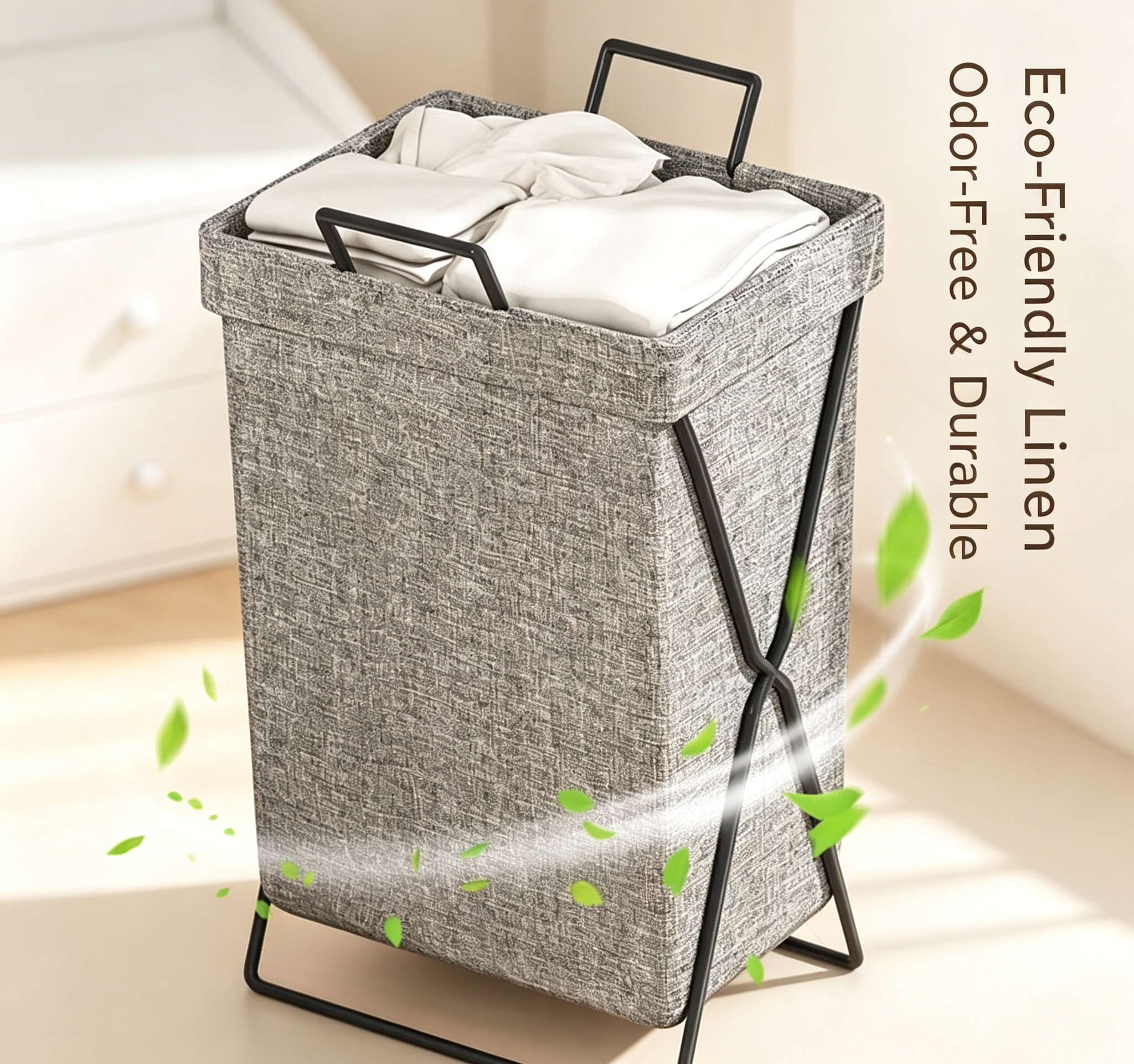 Foldable Metal Frame Linen Laundry Hamper with Lid