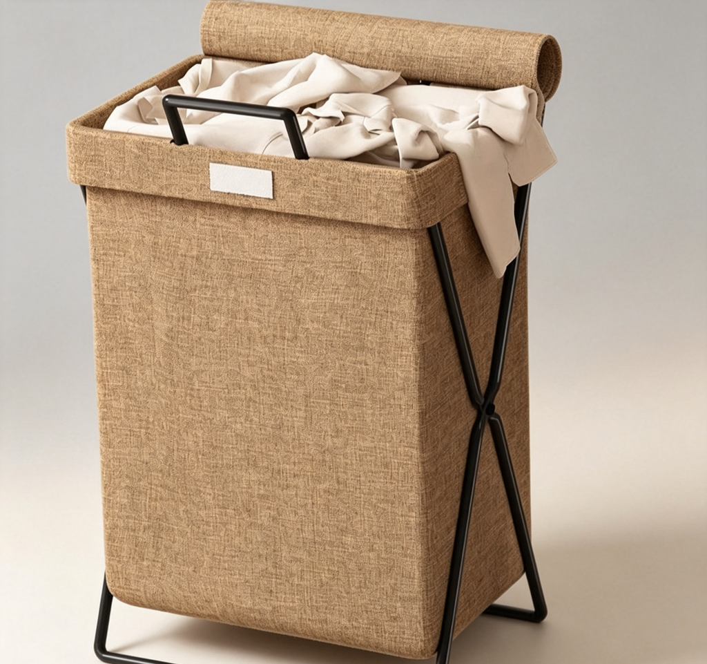 Foldable Metal Frame Linen Laundry Hamper with Lid